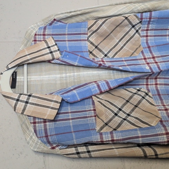 Plaid Patchwork Button-Up Shirt Size Small, Cabincore, Preppy - Picture 3 of 6